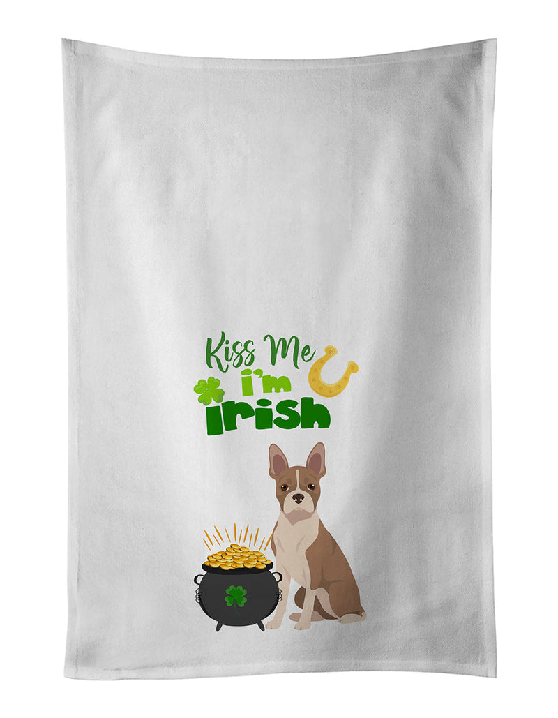 Fawn Boston Terrier St. Patrick's Day White Kitchen Towel Set of 2 Dish Towels