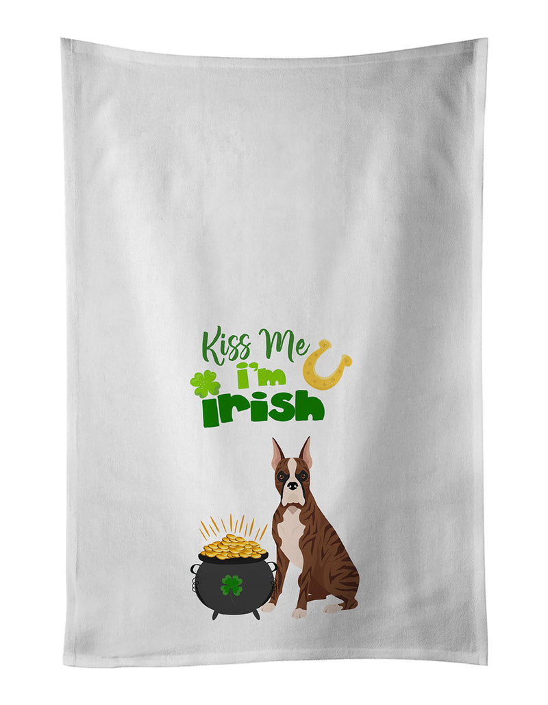 Red Brindle Boxer St. Patrick's Day White Kitchen Towel Set of 2 Dish Towels