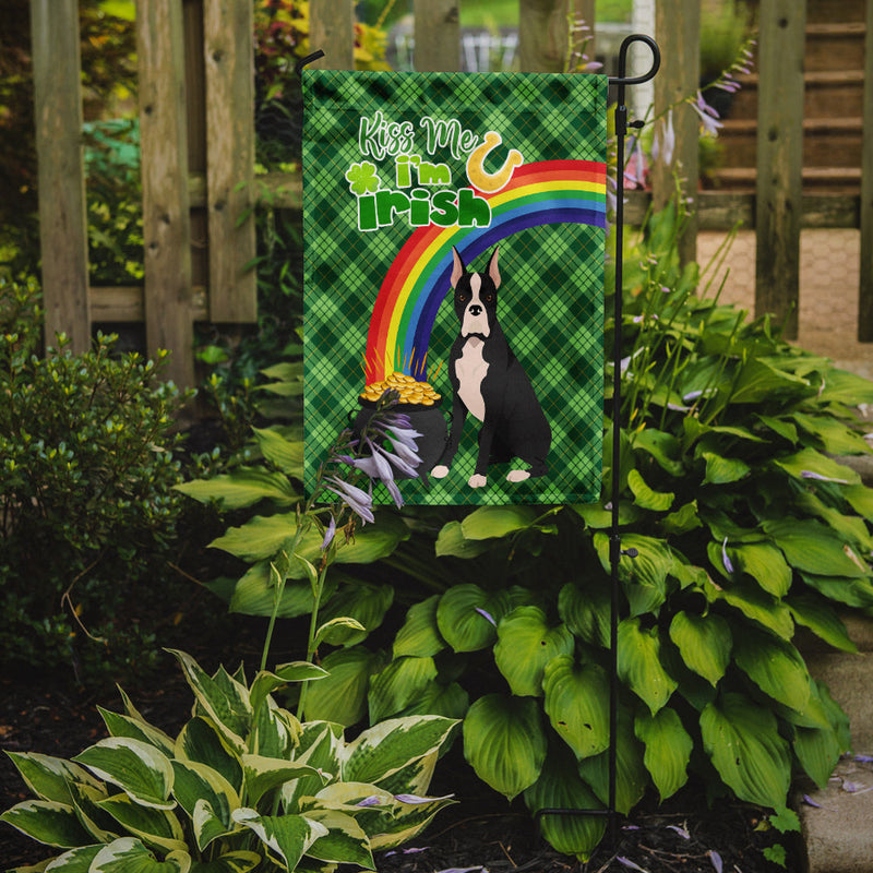 Black Boxer St. Patrick's Garden Flag – "Kiss Me I’m Irish" with Pot of Gold & Rainbow
