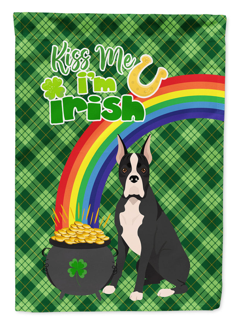 Black Boxer St. Patrick's Garden Flag – "Kiss Me I’m Irish" with Pot of Gold & Rainbow