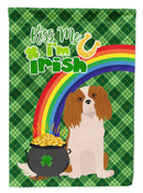 Blenheim Cavalier Spaniel St. Patrick's Garden Flag – "Kiss Me I’m Irish" with Pot of Gold & Rainbow