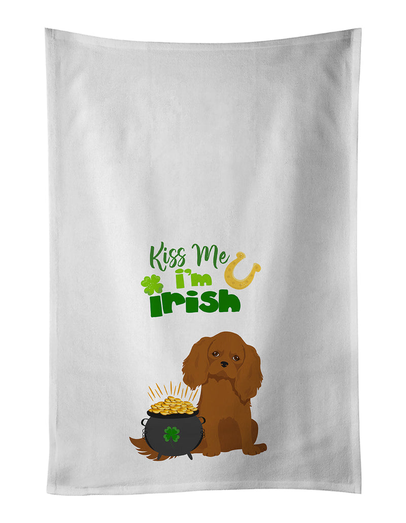 Ruby Cavalier Spaniel St. Patrick's Day White Kitchen Towel Set of 2 Dish Towels