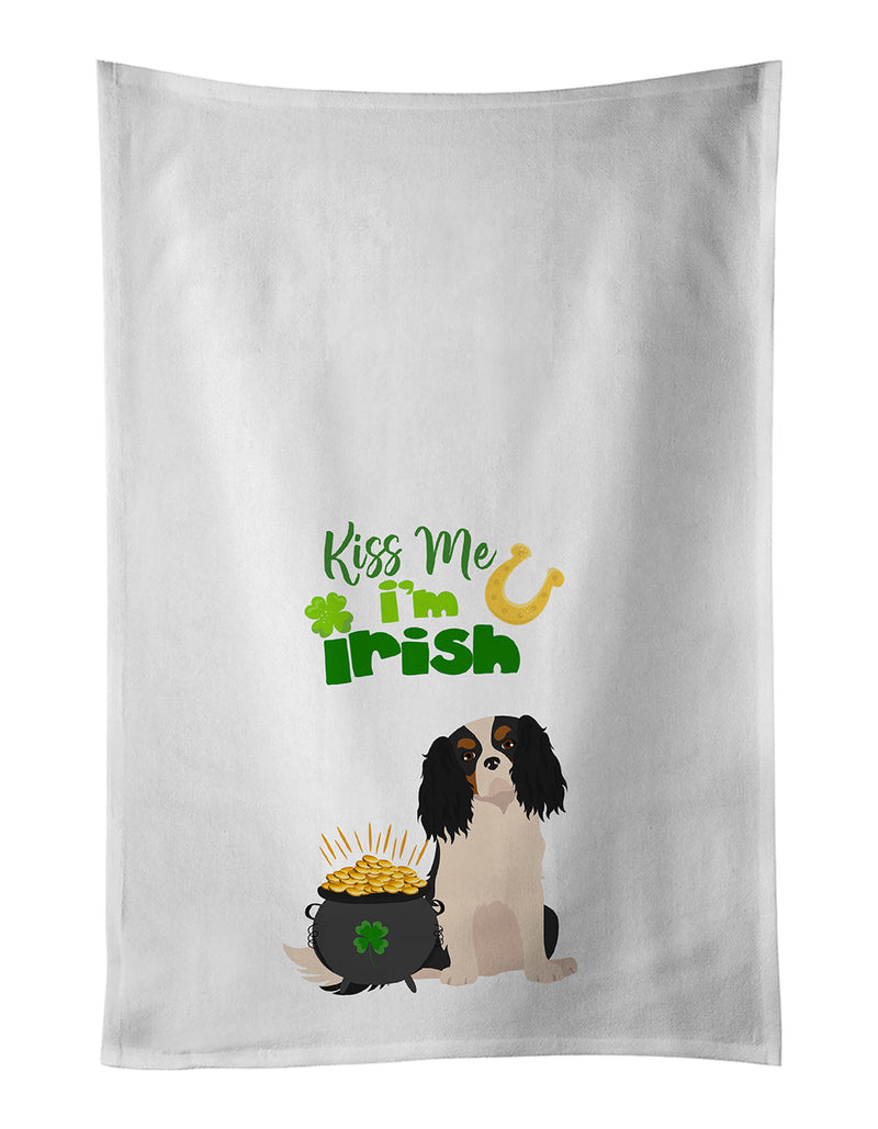 Tricolor Cavalier Spaniel St. Patrick's Day White Kitchen Towel Set of 2 Dish Towels