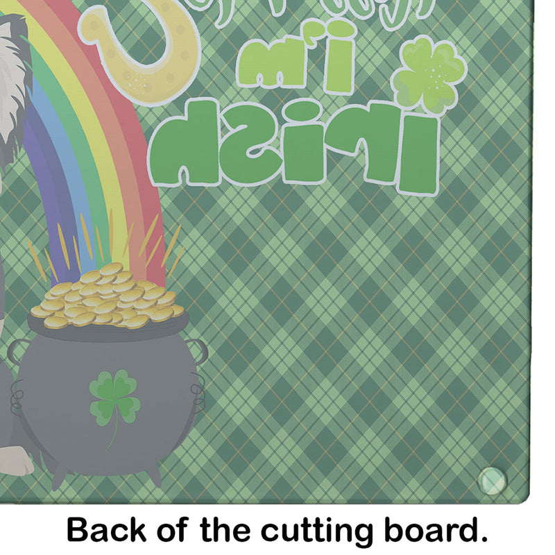 Longhaired Black and White Chihuahua St. Patrick's Day Glass Cutting Boards – Durable, Decorative Kitchen Art Large