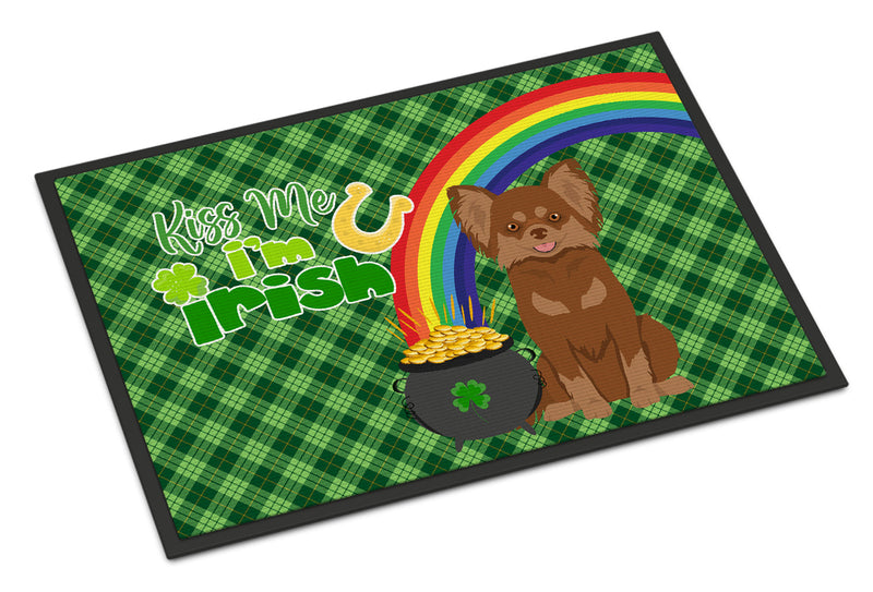 Longhaired Chocolate and Tan Chihuahua St. Patrick's Day Doormat - 24x36 Decorative Floor Mat – Indoor/Outdoor Rug with Artistic Flair