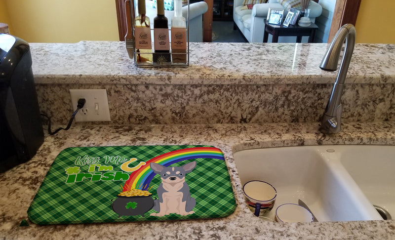 Blue and White Chihuahua St. Patrick's Day Dish Drying Mat – Absorbent, Artistic Kitchen Essentials