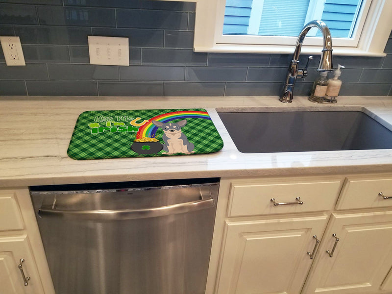 Blue and White Chihuahua St. Patrick's Day Dish Drying Mat – Absorbent, Artistic Kitchen Essentials