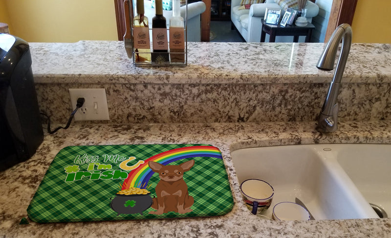 Chocolate and Tan Chihuahua St. Patrick's Day Dish Drying Mat – Absorbent, Artistic Kitchen Essentials