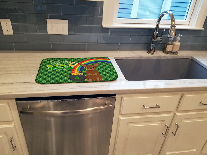 Chocolate and Tan Chihuahua St. Patrick's Day Dish Drying Mat – Absorbent, Artistic Kitchen Essentials