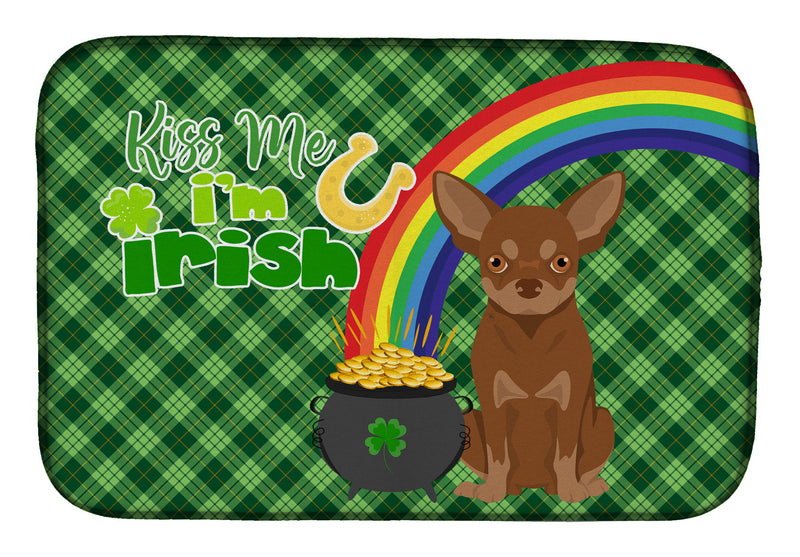 Chocolate and Tan Chihuahua St. Patrick's Day Dish Drying Mat – Absorbent, Artistic Kitchen Essentials