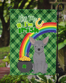 Blue Chihuahua St. Patrick's Garden Flag – "Kiss Me I’m Irish" with Pot of Gold & Rainbow