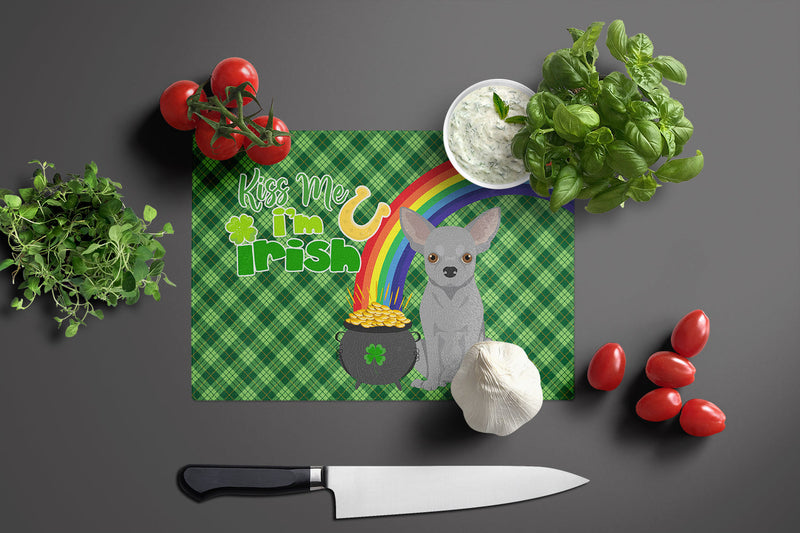Silver Chihuahua St. Patrick's Day Glass Cutting Boards – Durable, Decorative Kitchen Art Large
