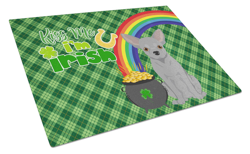 Silver Chihuahua St. Patrick's Day Glass Cutting Boards – Durable, Decorative Kitchen Art Large