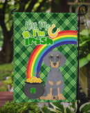 Blue and Tan Dachshund St. Patrick's Garden Flag – "Kiss Me I’m Irish" with Pot of Gold & Rainbow