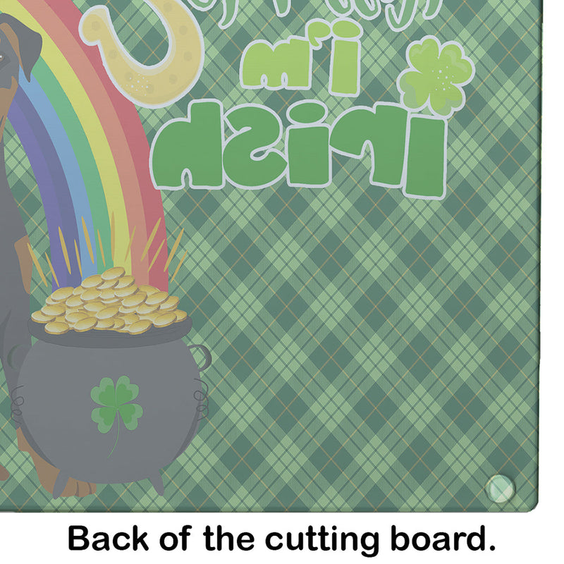 Natural Ear Black and Tan Doberman Pinscher St. Patrick's Day Glass Cutting Boards – Durable, Decorative Kitchen Art Large