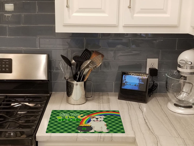 Piebald English Bulldog St. Patrick's Day Glass Cutting Boards – Durable, Decorative Kitchen Art Large