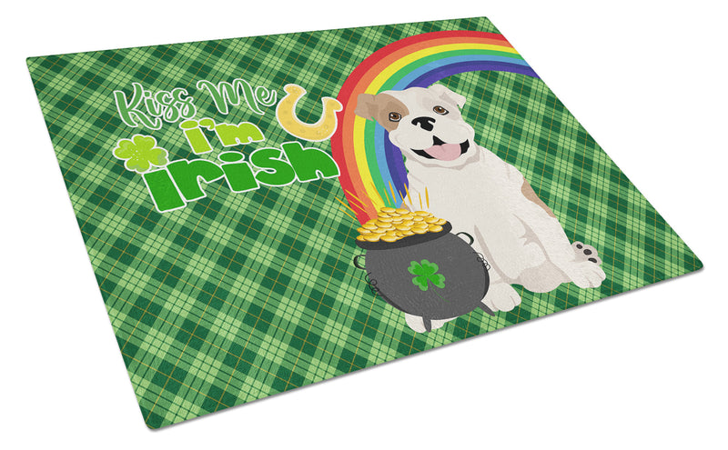Piebald English Bulldog St. Patrick's Day Glass Cutting Boards – Durable, Decorative Kitchen Art Large