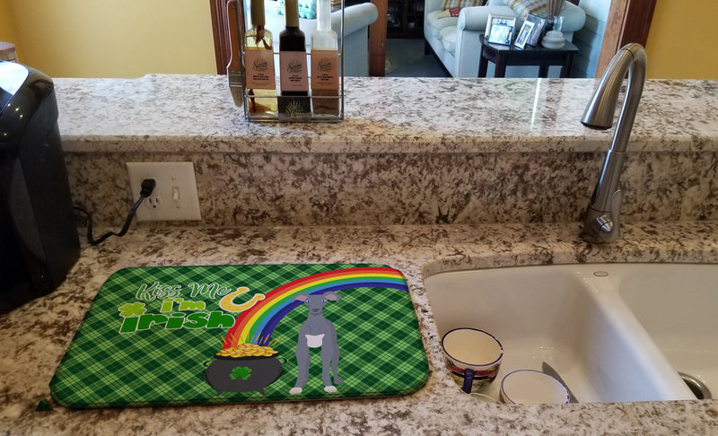 Gray Italian Greyhound St. Patrick's Day Dish Drying Mat – Absorbent, Artistic Kitchen Essentials