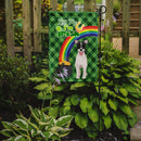 Black White Smooth Jack Russell Terrier St. Patrick's Garden Flag – "Kiss Me I’m Irish" with Pot of Gold & Rainbow