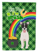 Black White Smooth Jack Russell Terrier St. Patrick's Garden Flag – "Kiss Me I’m Irish" with Pot of Gold & Rainbow