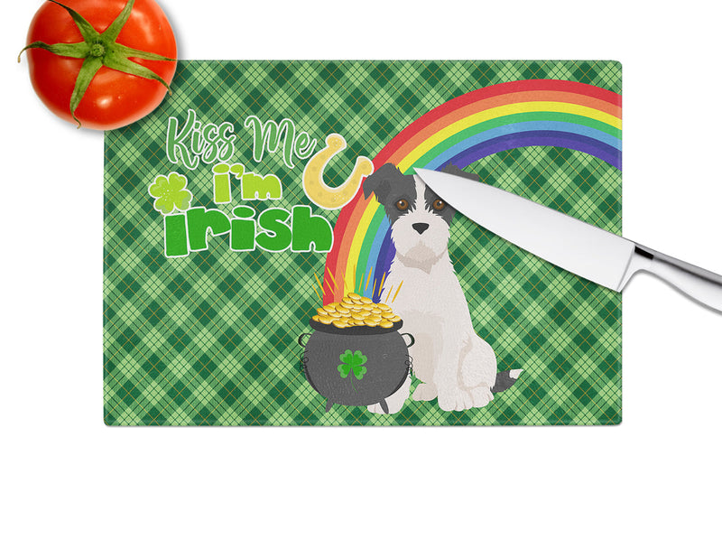 Black White Wirehair Jack Russell Terrier St. Patrick's Day Glass Cutting Boards – Durable, Decorative Kitchen Art Large