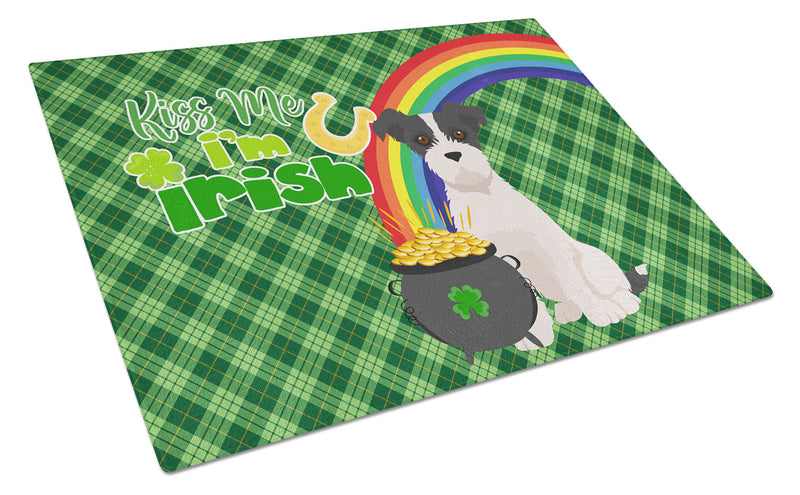 Black White Wirehair Jack Russell Terrier St. Patrick's Day Glass Cutting Boards – Durable, Decorative Kitchen Art Large