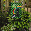 Black Labrador Retriever St. Patrick's Garden Flag – "Kiss Me I’m Irish" with Pot of Gold & Rainbow