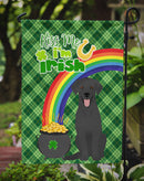 Black Labrador Retriever St. Patrick's Garden Flag – "Kiss Me I’m Irish" with Pot of Gold & Rainbow