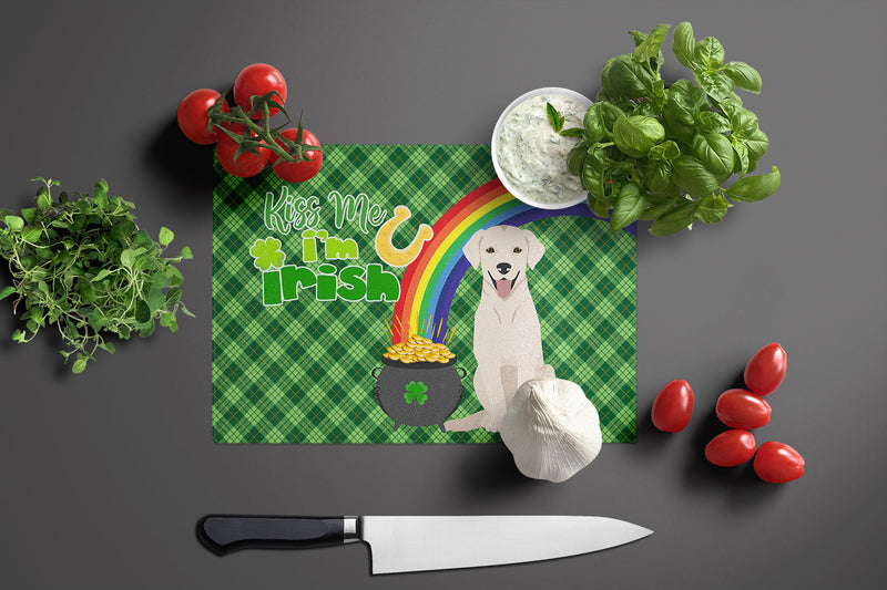 White Cream Labrador Retriever St. Patrick's Day Glass Cutting Board Large