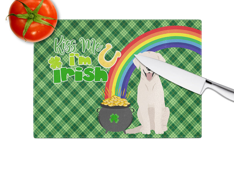 White Cream Labrador Retriever St. Patrick's Day Glass Cutting Board Large