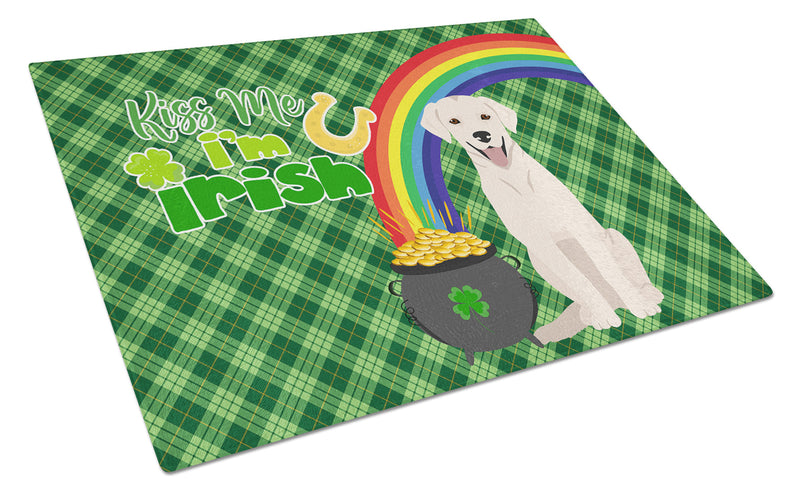 White Cream Labrador Retriever St. Patrick's Day Glass Cutting Board Large