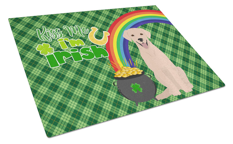 Yellow Labrador Retriever St. Patrick's Day Glass Cutting Board Large