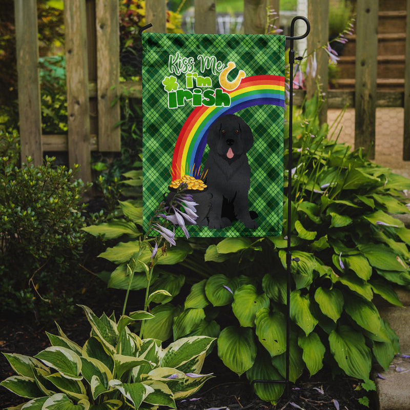 Black Newfoundland St. Patrick's Garden Flag – "Kiss Me I’m Irish" with Pot of Gold & Rainbow