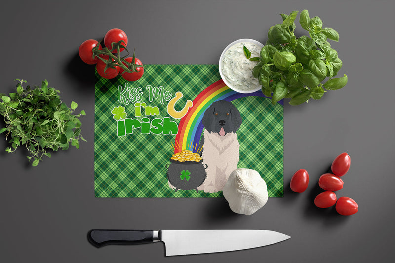 Landseer Newfoundland St. Patrick's Day Glass Cutting Boards – Durable, Decorative Kitchen Art Large