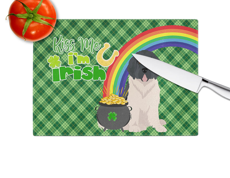 Landseer Newfoundland St. Patrick's Day Glass Cutting Boards – Durable, Decorative Kitchen Art Large