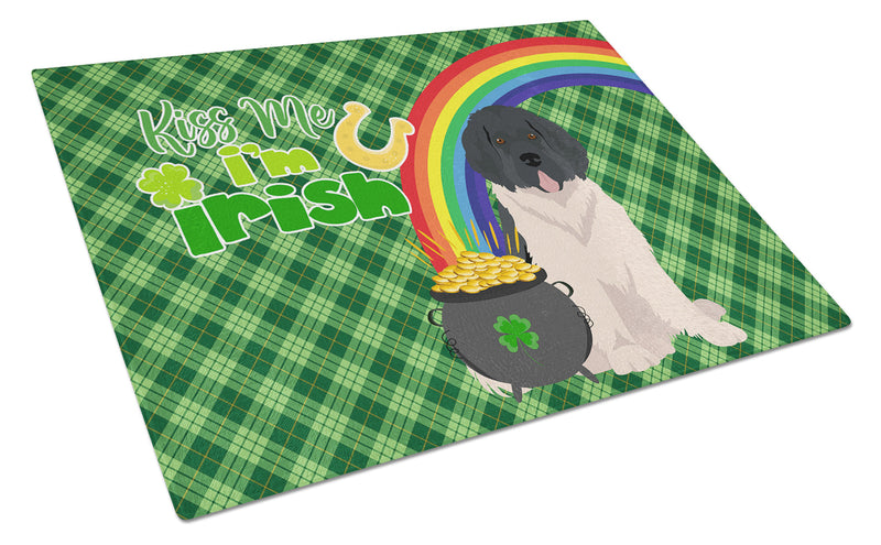 Landseer Newfoundland St. Patrick's Day Glass Cutting Boards – Durable, Decorative Kitchen Art Large