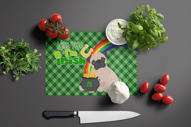 Fawn Pug St. Patrick's Day Glass Cutting Boards – Durable, Decorative Kitchen Art Large