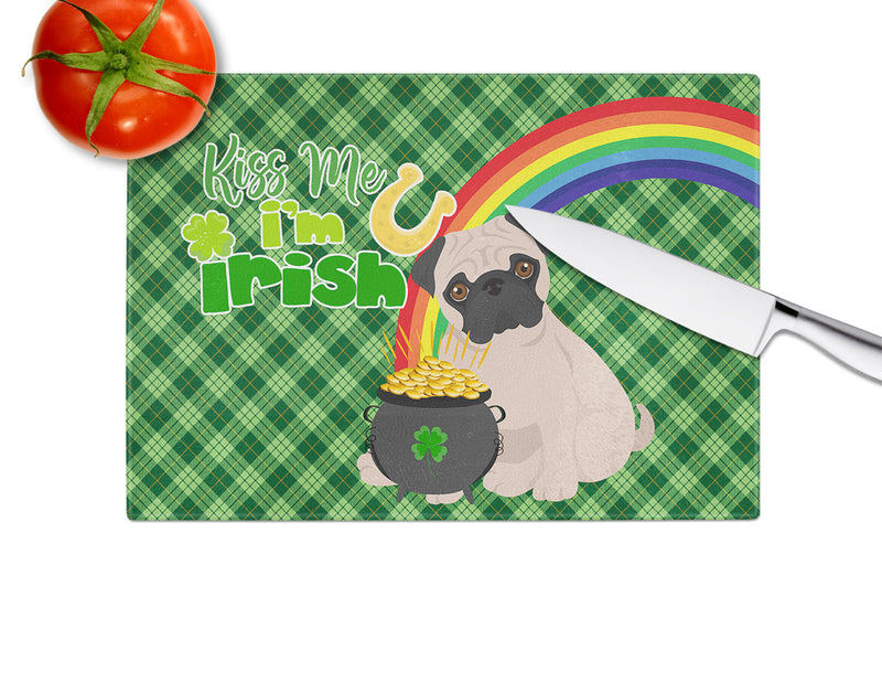Fawn Pug St. Patrick's Day Glass Cutting Boards – Durable, Decorative Kitchen Art Large