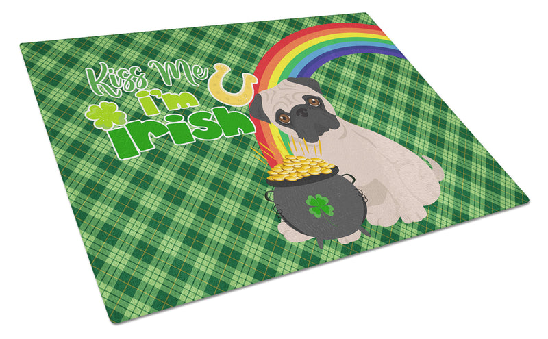 Fawn Pug St. Patrick's Day Glass Cutting Boards – Durable, Decorative Kitchen Art Large