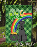 Black Natural Ears Schnauzer St. Patrick's Garden Flag – "Kiss Me I’m Irish" with Pot of Gold & Rainbow