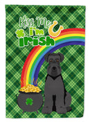 Black Natural Ears Schnauzer St. Patrick's Garden Flag – "Kiss Me I’m Irish" with Pot of Gold & Rainbow