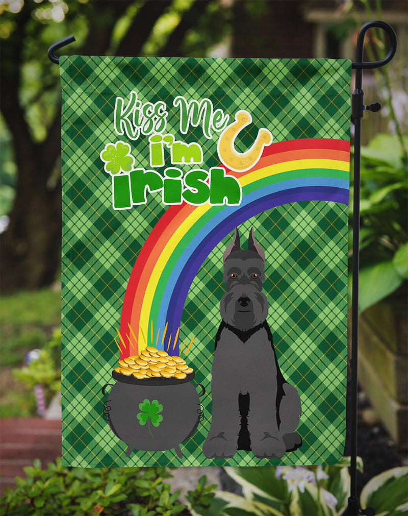 Black Schnauzer St. Patrick's Garden Flag – "Kiss Me I’m Irish" with Pot of Gold & Rainbow