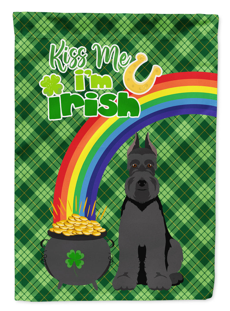 Black Schnauzer St. Patrick's Garden Flag – "Kiss Me I’m Irish" with Pot of Gold & Rainbow