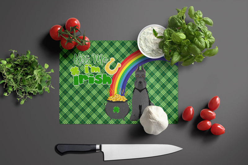 Black Schnauzer St. Patrick's Day Glass Cutting Boards – Durable, Decorative Kitchen Art Large