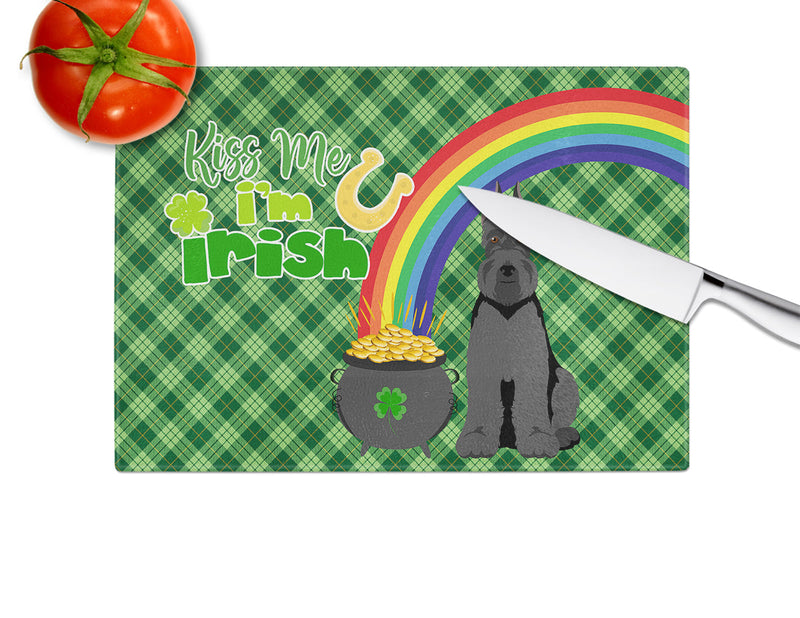 Black Schnauzer St. Patrick's Day Glass Cutting Boards – Durable, Decorative Kitchen Art Large