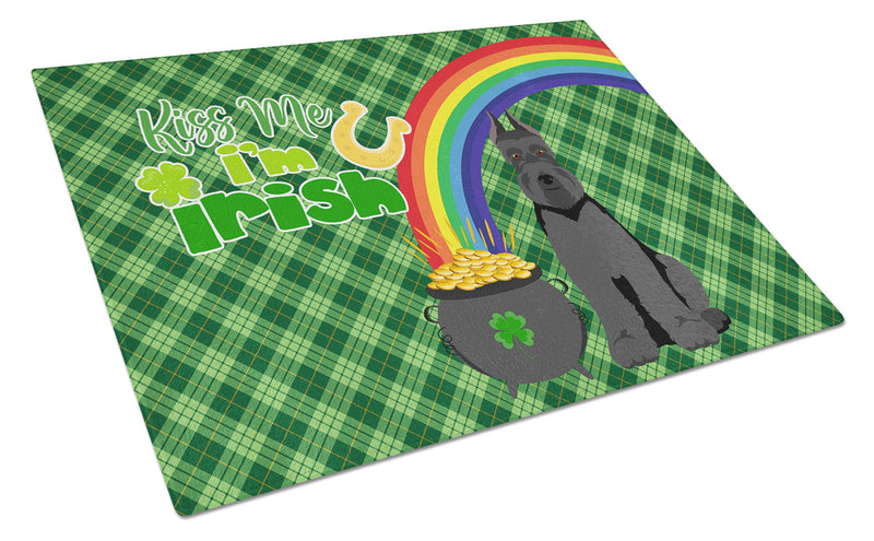 Black Schnauzer St. Patrick's Day Glass Cutting Boards – Durable, Decorative Kitchen Art Large