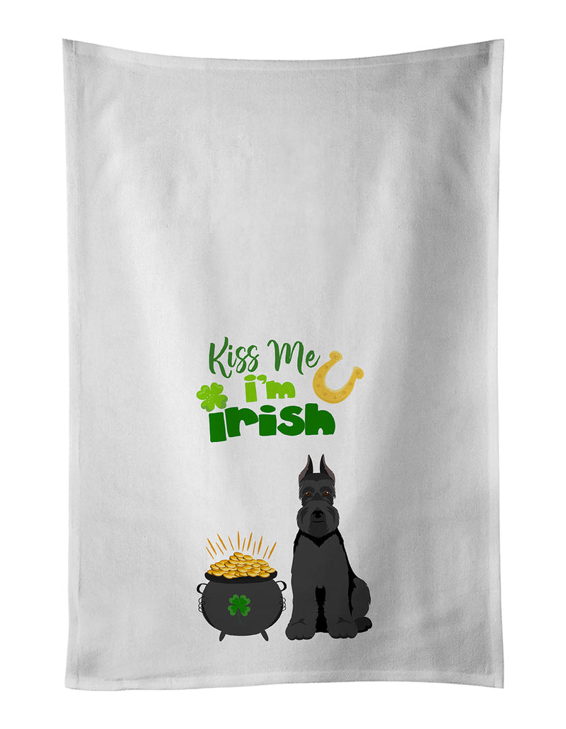 Black Schnauzer St. Patrick's Day White Kitchen Towel Set of 2 Dish Towels