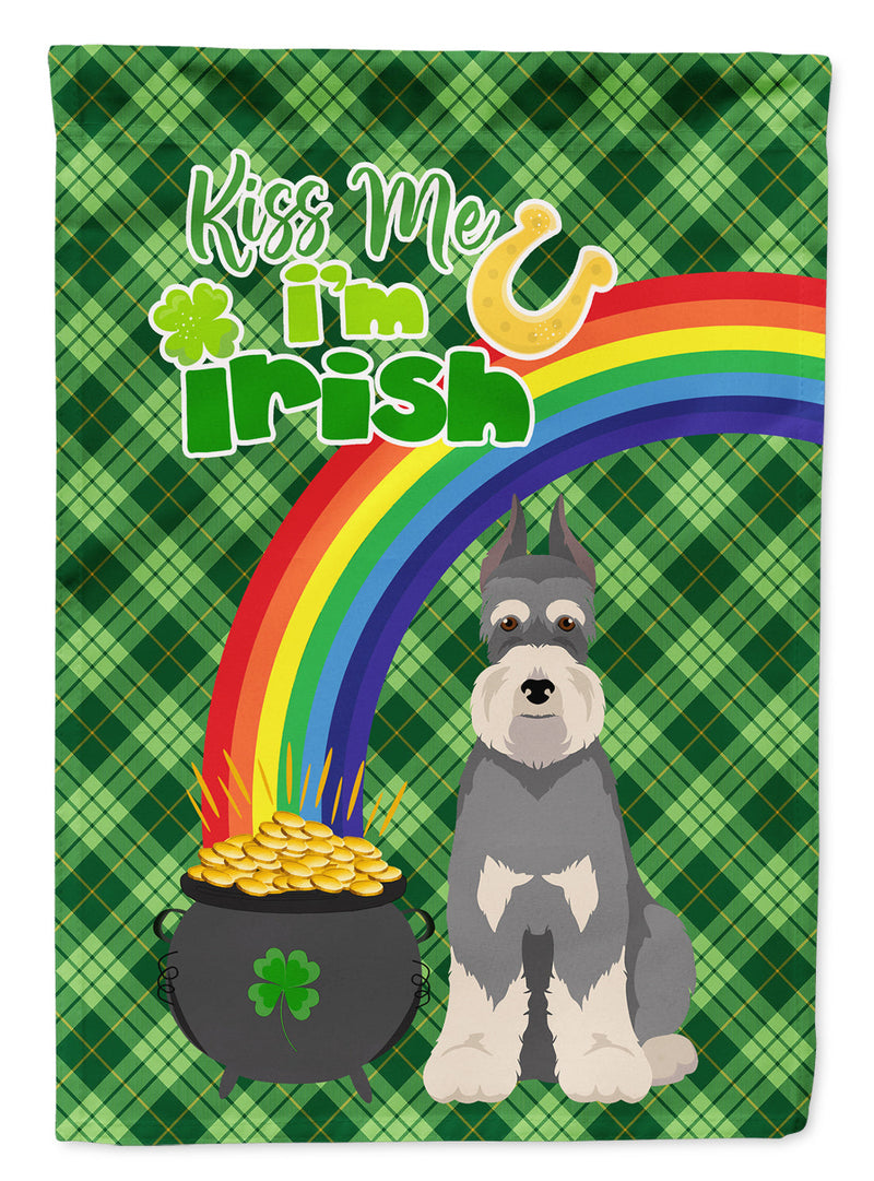 Salt Pepper Schnauzer St. Patrick's Garden Flag – "Kiss Me I’m Irish" with Pot of Gold & Rainbow