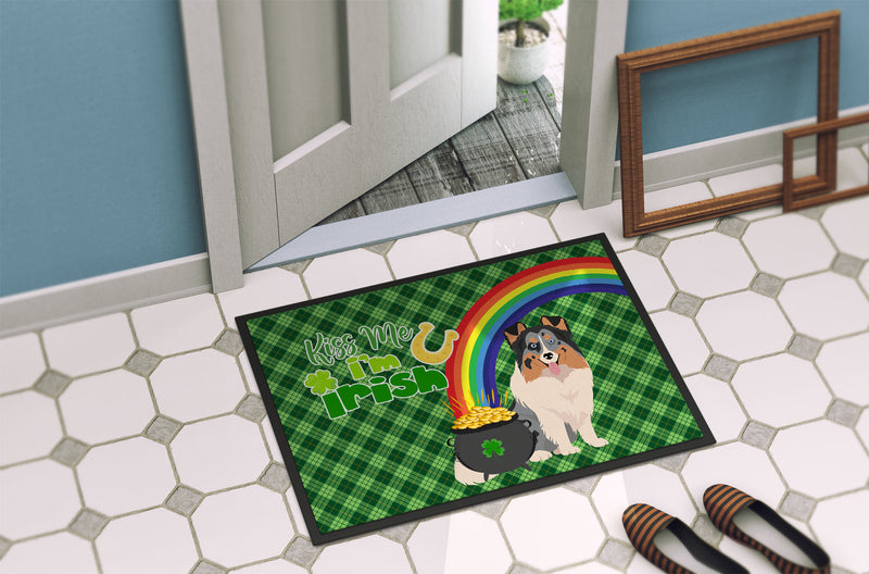 Blue Merle Sheltie St. Patrick's Day Doormat - 24x36 Decorative Floor Mat – Indoor/Outdoor Rug with Artistic Flair