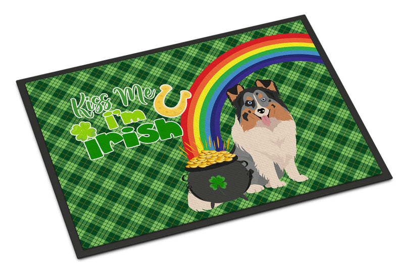 Blue Merle Sheltie St. Patrick's Day Doormat - 24x36 Decorative Floor Mat – Indoor/Outdoor Rug with Artistic Flair